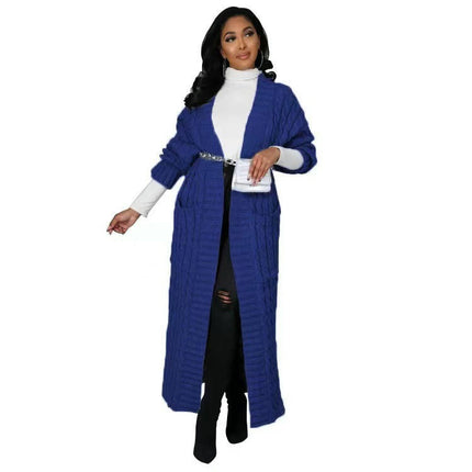 Women's Cable Knit Cardigan with 2-Pockets,  Extra Long Ankle Length Sweater