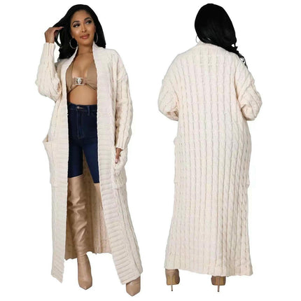 Women's Cable Knit Cardigan with 2-Pockets,  Extra Long Ankle Length Sweater 1