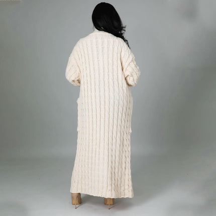 Women's Cable Knit Cardigan with 2-Pockets,  Extra Long Ankle Length Sweater