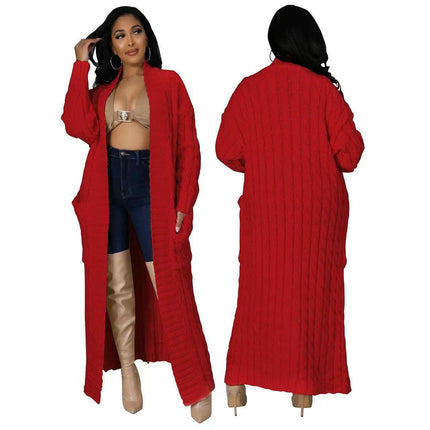 Women's Cable Knit Cardigan with 2-Pockets,  Extra Long Ankle Length Sweater 1