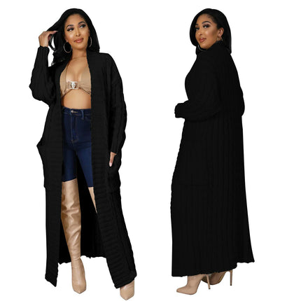 Women's Cable Knit Cardigan with 2-Pockets,  Extra Long Ankle Length Sweater 1
