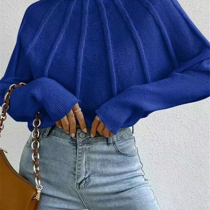 Women's Autumn and Winter Half Turtleneck Knitted Sweater Bat Sleeve Pullover