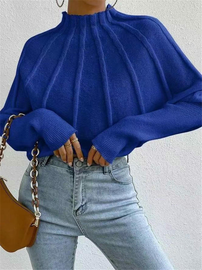 Women's Autumn and Winter Half Turtleneck Knitted Sweater Bat Sleeve Pullover