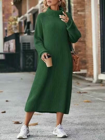 Knitted Dress Women's Long Sleeve Turtleneck Maxi Sweater Knitted Dress