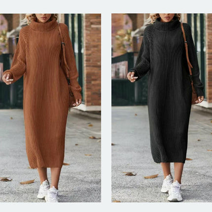 Knitted Dress Women's Long Sleeve Turtleneck Maxi Sweater Knitted Dress