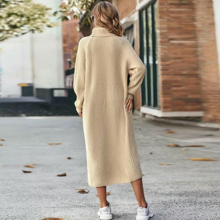 Knitted Dress Women's Long Sleeve Turtleneck Maxi Sweater Knitted Dress