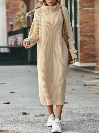 Knitted Dress Women's Long Sleeve Turtleneck Maxi Sweater Knitted Dress