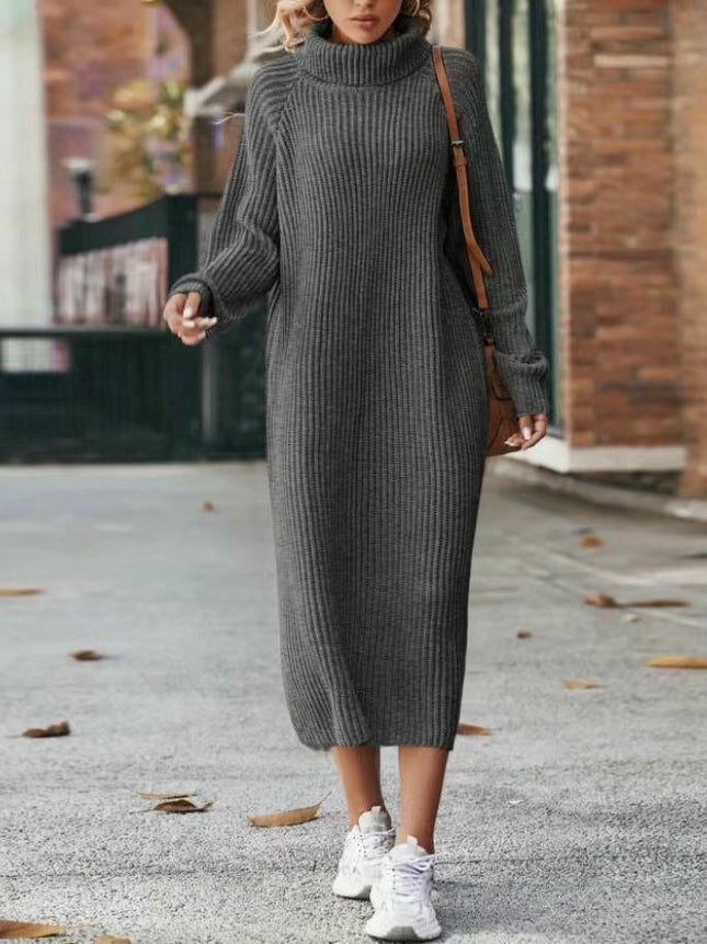 Knitted Dress Women's Long Sleeve Turtleneck Maxi Sweater Knitted Dress