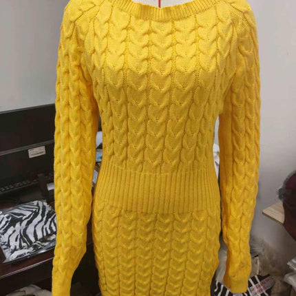 Women Casual Jumper Dress Bodycon Solid Long Sleeve Pullover Sweater Dress