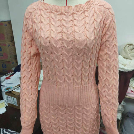 Women Casual Jumper Dress Bodycon Solid Long Sleeve Pullover Sweater Dress