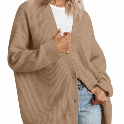 Women's Fall Fashion Knitted Cardigan Soft  Long Sleeve  Button Cardigan Coat