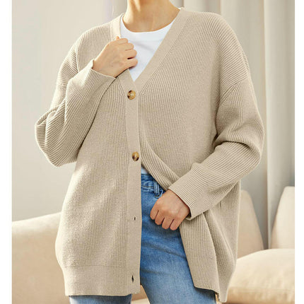 Women's Fall Fashion Knitted Cardigan Soft  Long Sleeve  Button Cardigan Coat