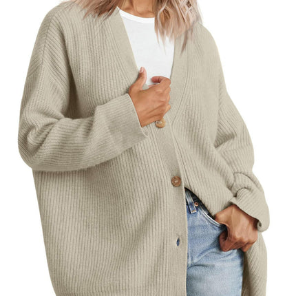 Women's Fall Fashion Knitted Cardigan Soft  Long Sleeve  Button Cardigan Coat