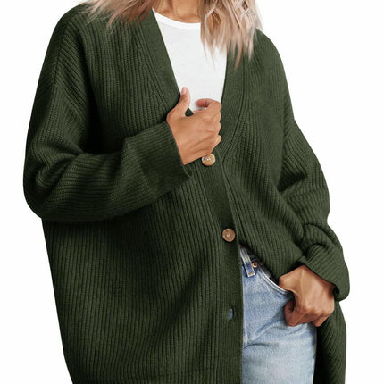 Women's Fall Fashion Knitted Cardigan Soft  Long Sleeve  Button Cardigan Coat