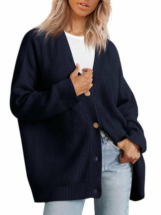 Women's Fall Fashion Knitted Cardigan Soft  Long Sleeve  Button Cardigan Coat