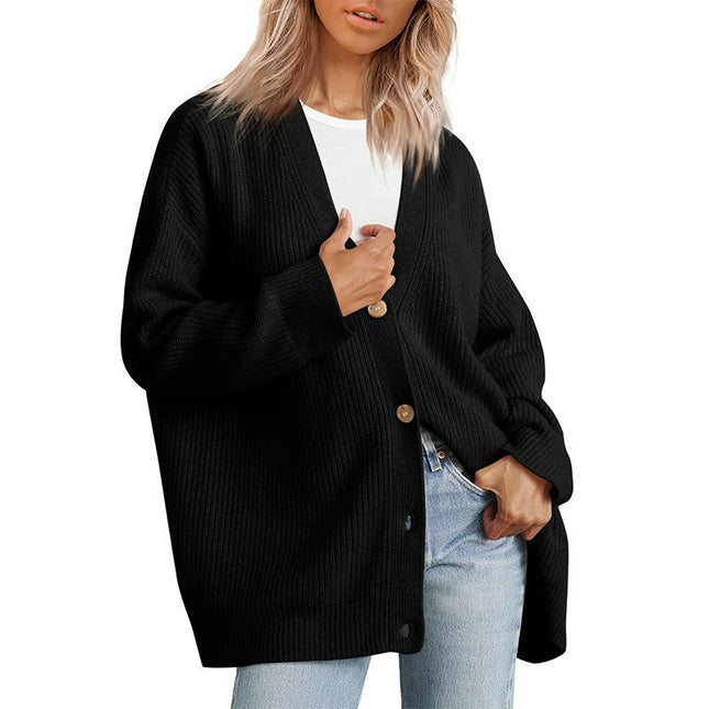 Women's Fall Fashion Knitted Cardigan Soft  Long Sleeve  Button Cardigan Coat