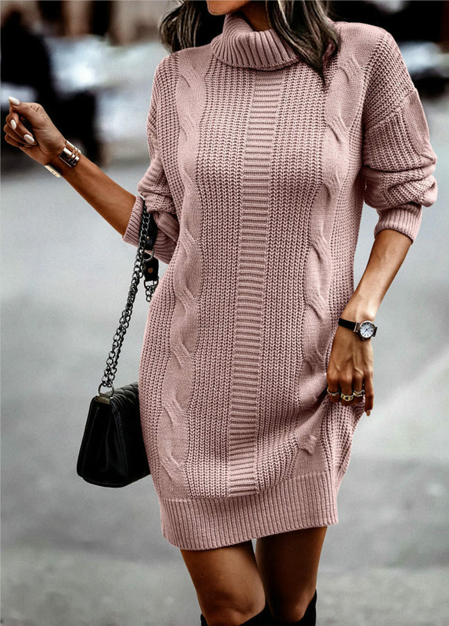 Women's Turtleneck Sweater Dress Long Sleeve Pullover Hip Sweater Dress
