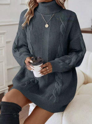 Women's Turtleneck Sweater Dress Long Sleeve Pullover Hip Sweater Dress