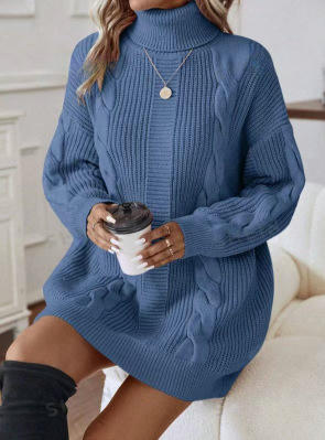 Women's Turtleneck Sweater Dress Long Sleeve Pullover Hip Sweater Dress