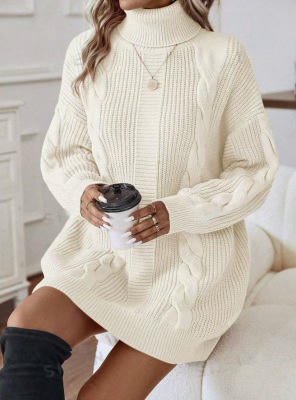 Women's Turtleneck Sweater Dress Long Sleeve Pullover Hip Sweater Dress