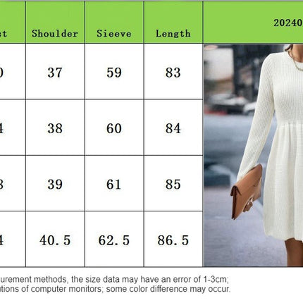 Women's Knitted Dress Round Neck Long Sleeve Babydoll Mini Skirt