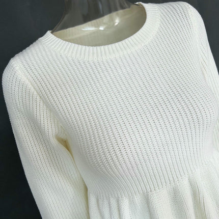 Women's Knitted Dress Round Neck Long Sleeve Babydoll Mini Skirt