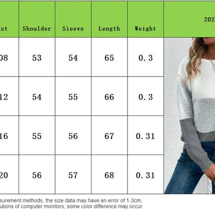 Womens Color Block Sweaters Long Sleeve Crewneck Pullover Knit Jumper Tops