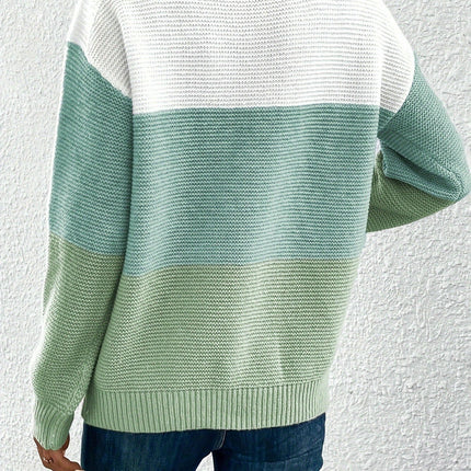 Womens Color Block Sweaters Long Sleeve Crewneck Pullover Knit Jumper Tops