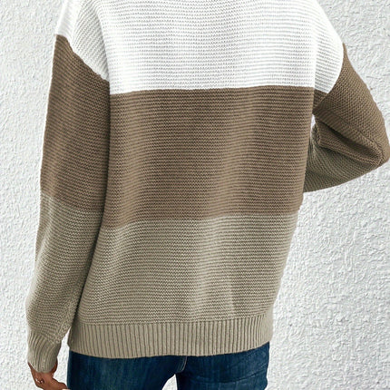Womens Color Block Sweaters Long Sleeve Crewneck Pullover Knit Jumper Tops