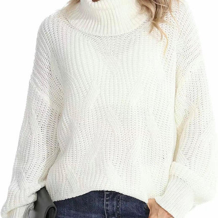 Casual Loose Turtleneck Cable Knit Sweater Women's Long Sleeve Pullover