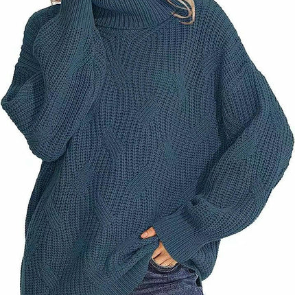Casual Loose Turtleneck Cable Knit Sweater Women's Long Sleeve Pullover