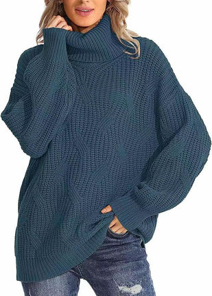 Casual Loose Turtleneck Cable Knit Sweater Women's Long Sleeve Pullover