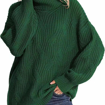 Casual Loose Turtleneck Cable Knit Sweater Women's Long Sleeve Pullover