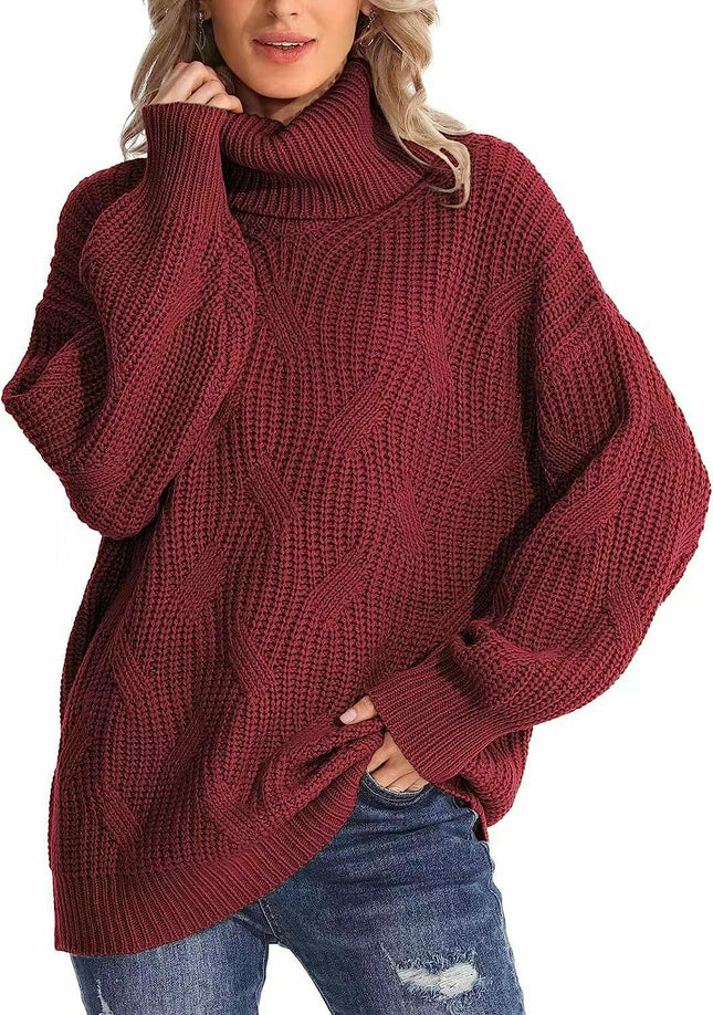 Casual Loose Turtleneck Cable Knit Sweater Women's Long Sleeve Pullover