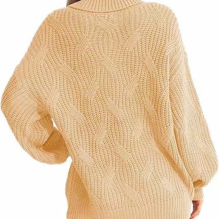 Casual Loose Turtleneck Cable Knit Sweater Women's Long Sleeve Pullover