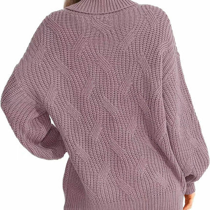 Casual Loose Turtleneck Cable Knit Sweater Women's Long Sleeve Pullover