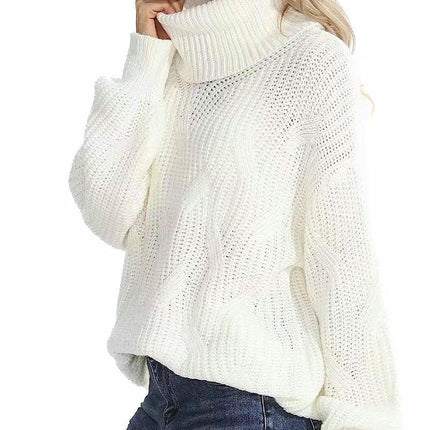 Casual Loose Turtleneck Cable Knit Sweater Women's Long Sleeve Pullover