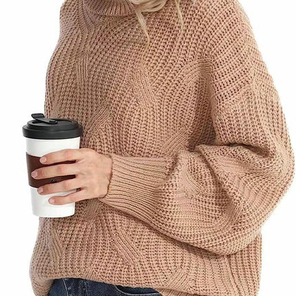 Casual Loose Turtleneck Cable Knit Sweater Women's Long Sleeve Pullover
