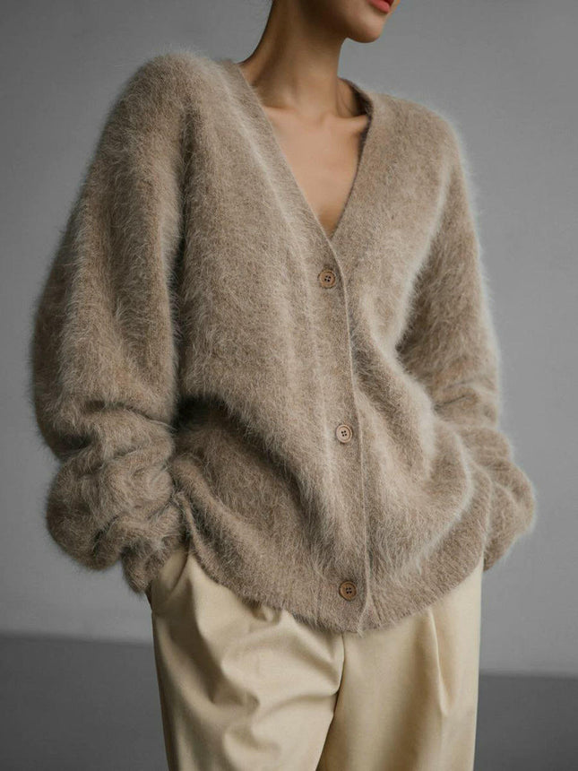 Women's Fuzzy Knit Cardigan Button Down Long Sleeve V Neck Cardigans Outwear