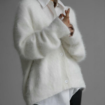 Women's Fuzzy Knit Cardigan Button Down Long Sleeve V Neck Cardigans Outwear