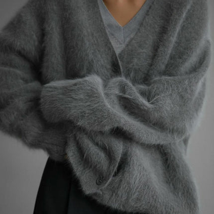 Women's Fuzzy Knit Cardigan Button Down Long Sleeve V Neck Cardigans Outwear
