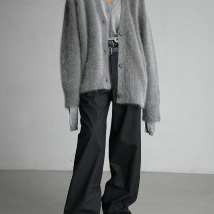 Women's Fuzzy Knit Cardigan Button Down Long Sleeve V Neck Cardigans Outwear