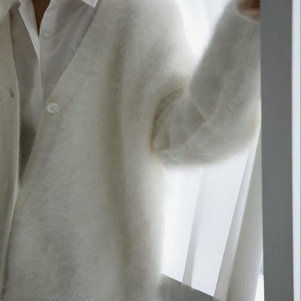 Women's Fuzzy Knit Cardigan Button Down Long Sleeve V Neck Cardigans Outwear