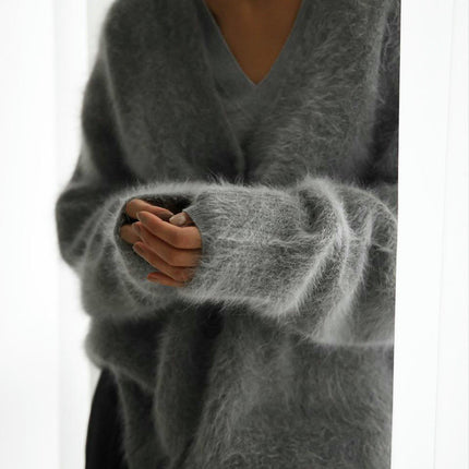 Women's Fuzzy Knit Cardigan Button Down Long Sleeve V Neck Cardigans Outwear