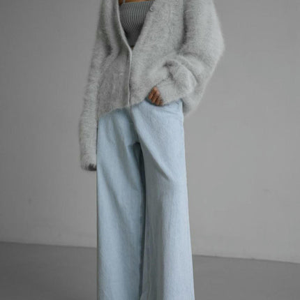 Women's Fuzzy Knit Cardigan Button Down Long Sleeve V Neck Cardigans Outwear