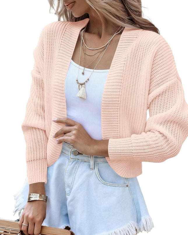 Women's Bolero Shrug Sweater Knitted Long Sleeve Open Front Cropped Cardigan