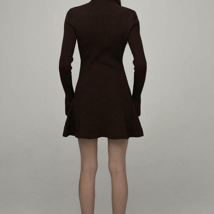 Women's Long Sleeve Dress - Turtleneck Bodycon A-Line Knit Sweater Dress