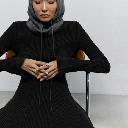 Women's Long Sleeve Dress - Turtleneck Bodycon A-Line Knit Sweater Dress