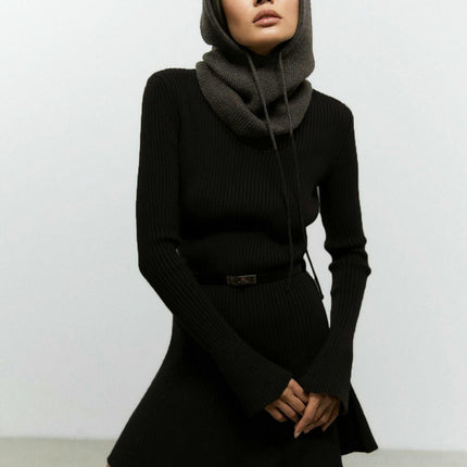 Women's Long Sleeve Dress - Turtleneck Bodycon A-Line Knit Sweater Dress