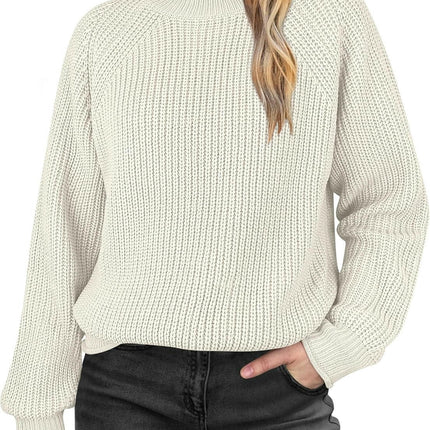 Womens Solid Color Turtleneck Sweaters Long sleeve Ribbed Knit Pullover Sweater